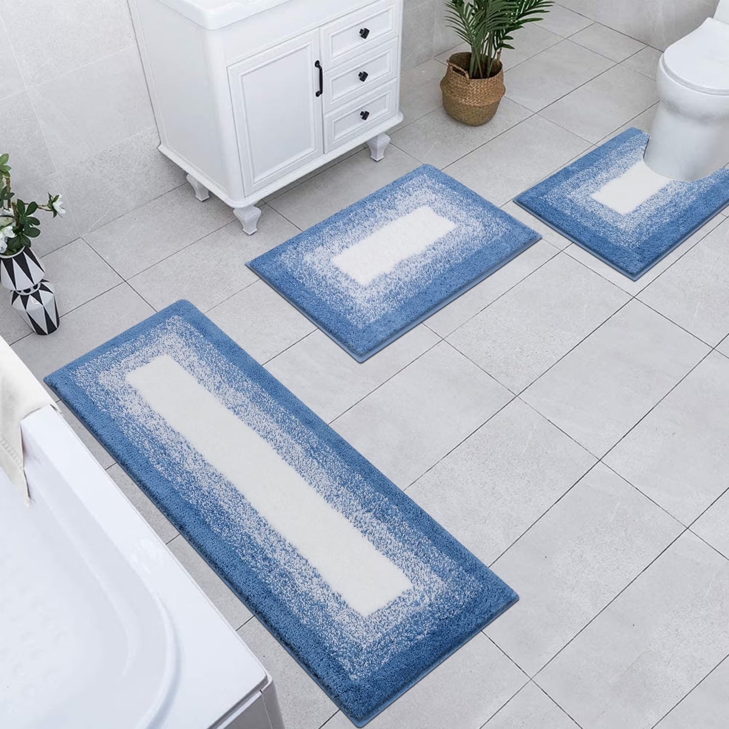 3 Piece Bath Rug Set Microfiber Washable Non Slip Bathroom Rug and Mat Set