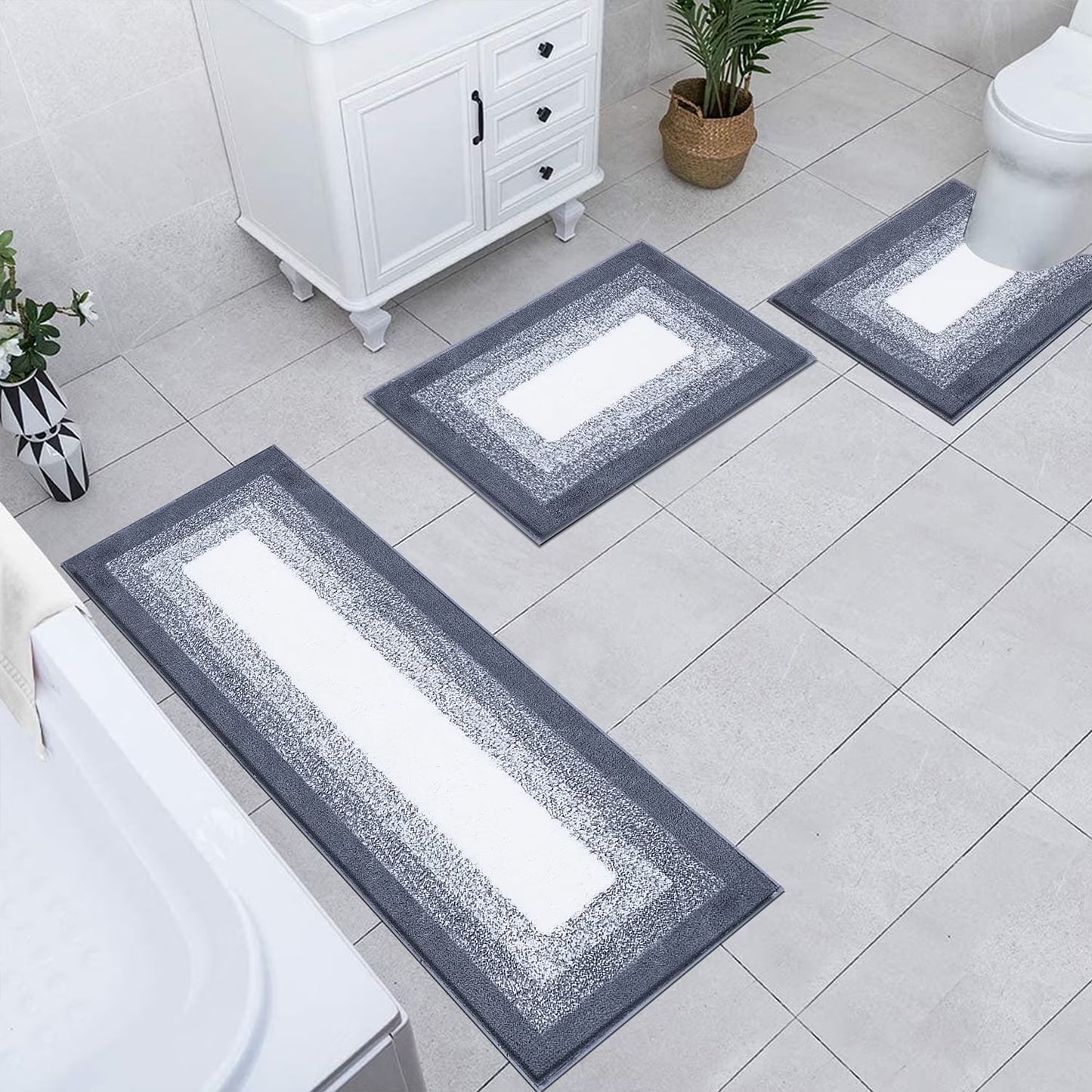 3 Piece Bath Rug Set Microfiber Washable Non Slip Bathroom Rug and Mat Set
