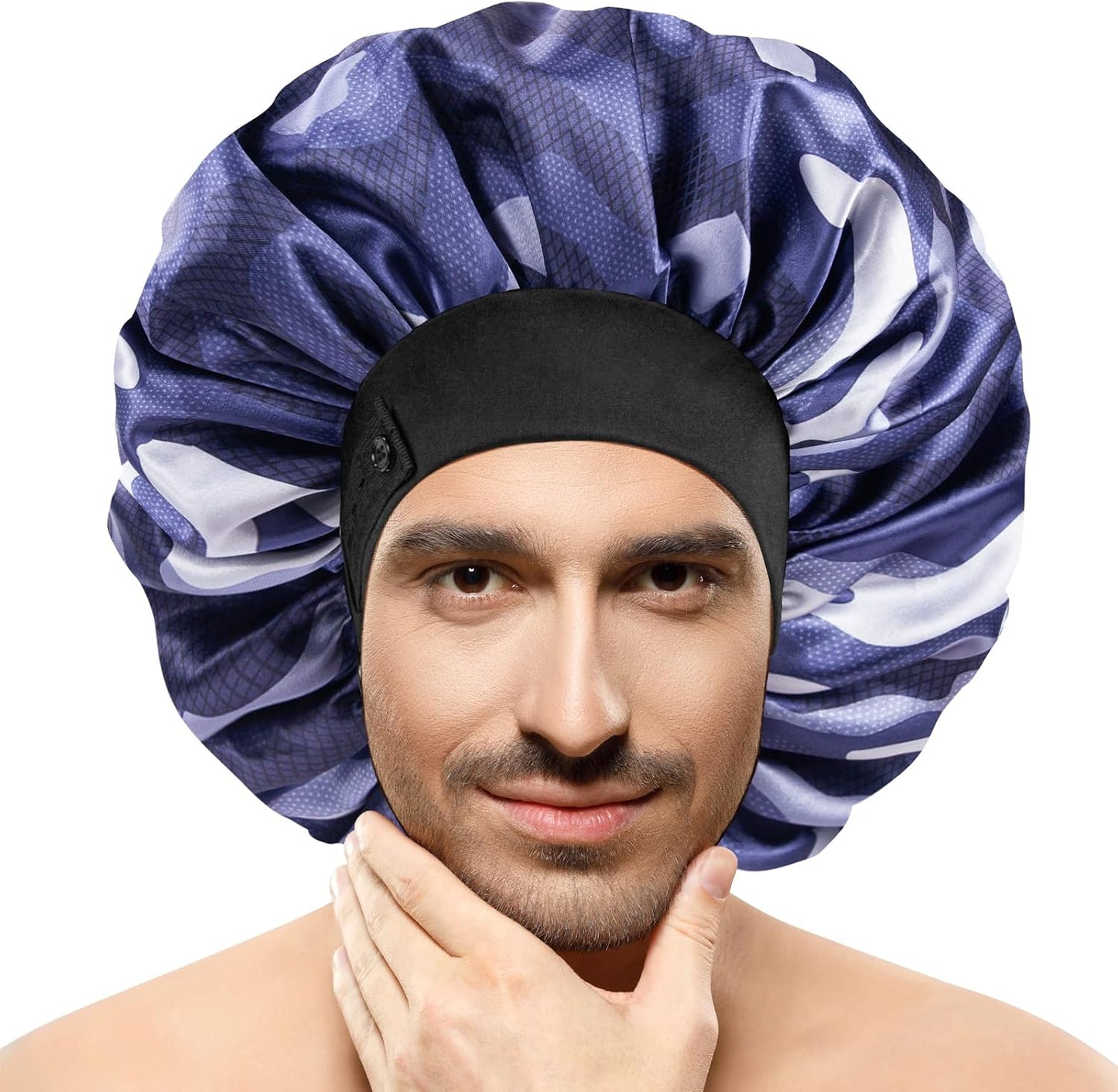 Satin Bonnets for Men Women, Adjustable & Soft Elastic Band Hair Bonnet Large Silk Bonnet for Sleeping Curly Hair Braids