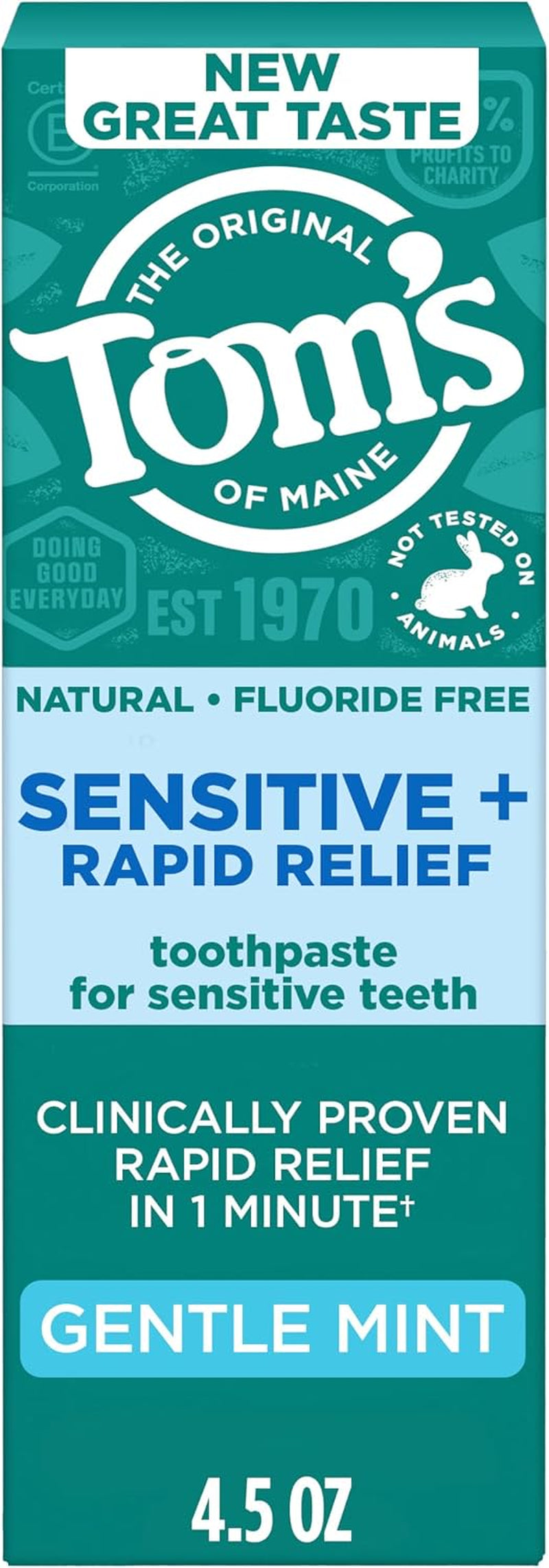 Fluoride-Free Rapid Relief Sensitive Toothpaste, Fresh Mint, 4 Oz. 3-Pack (Packaging May Vary)
