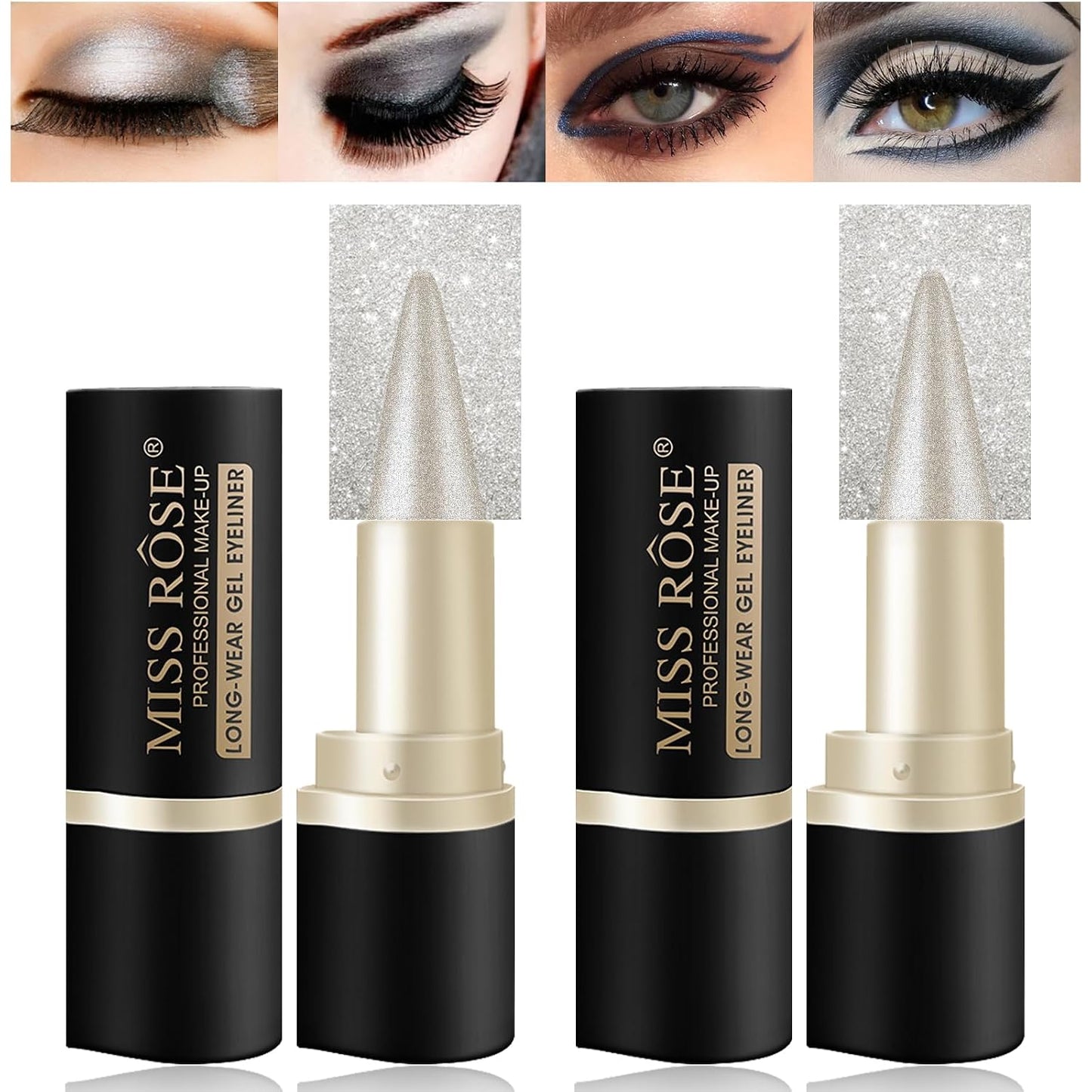2 Pcs Black Gel Cream Eyeliner Set, Tool Smudge Proof and Waterproof Matte Quick Dry Black Eye-Liner Pencil Tattoo Eyeliner Pen Stick Makeup for Women