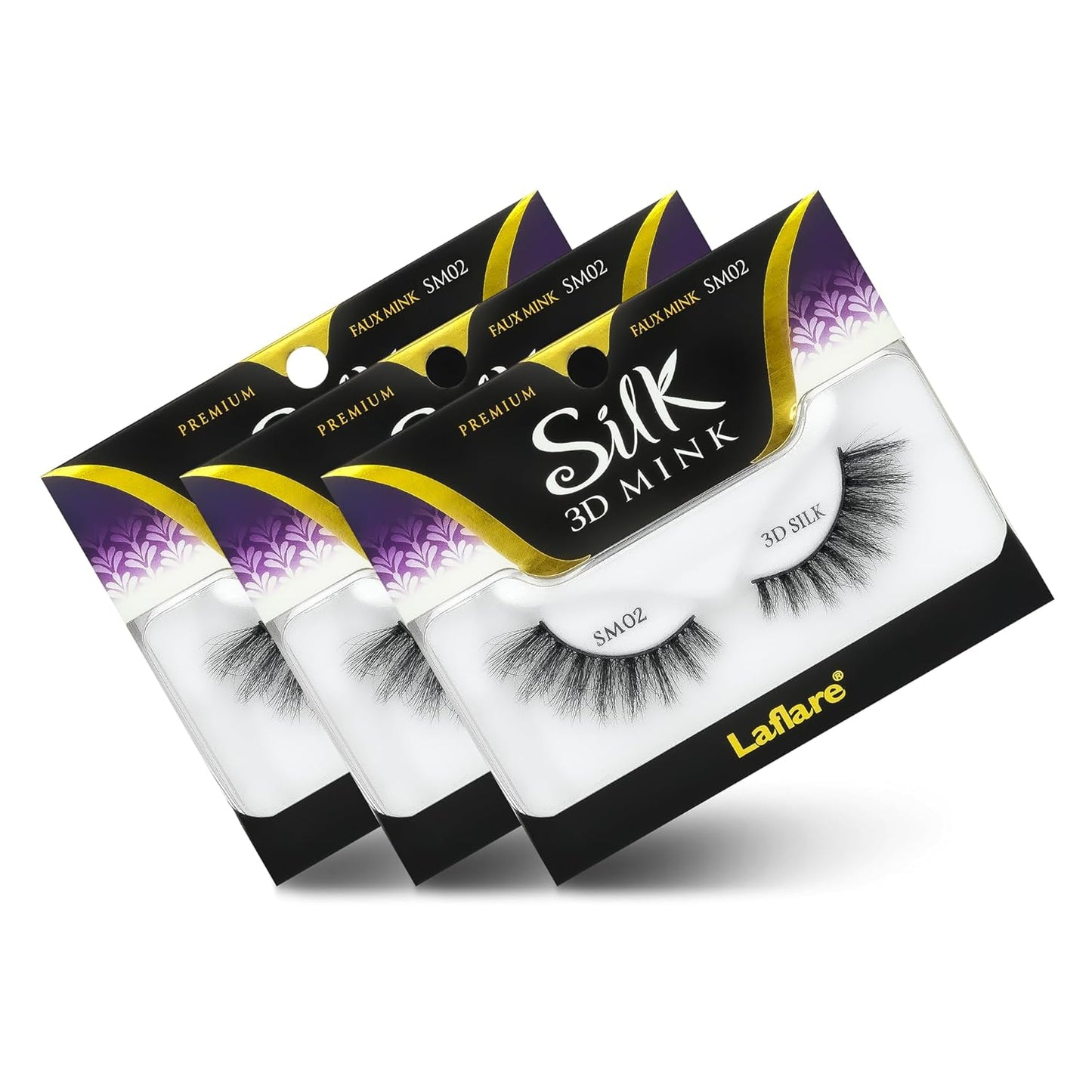 Silk Mink 3D False Eyelashes Light, Fluffy Natural Looking False Lashes, Wispy Lashes. 3PK… (SM01)