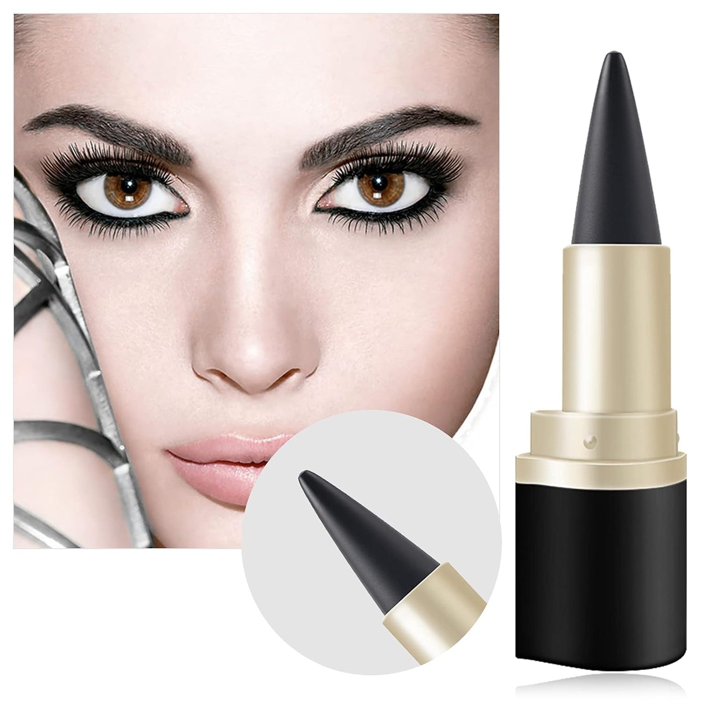 2 Pcs Black Gel Cream Eyeliner Set, Tool Smudge Proof and Waterproof Matte Quick Dry Black Eye-Liner Pencil Tattoo Eyeliner Pen Stick Makeup for Women