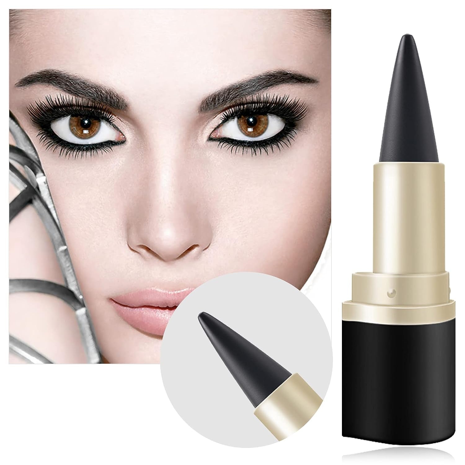 2 Pcs Black Gel Cream Eyeliner Set, Tool Smudge Proof and Waterproof Matte Quick Dry Black Eye-Liner Pencil Tattoo Eyeliner Pen Stick Makeup for Women