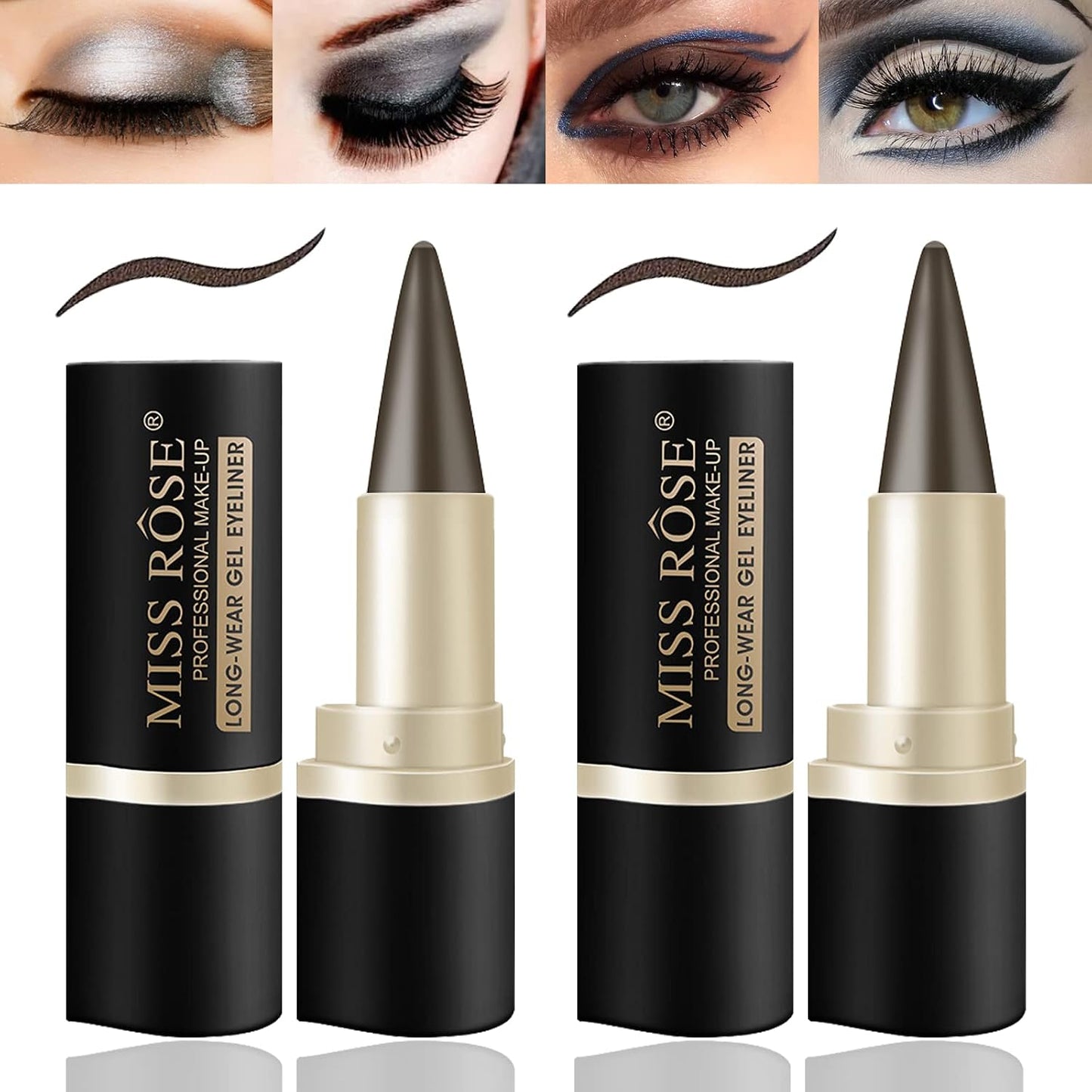 2 Pcs Black Gel Cream Eyeliner Set, Tool Smudge Proof and Waterproof Matte Quick Dry Black Eye-Liner Pencil Tattoo Eyeliner Pen Stick Makeup for Women