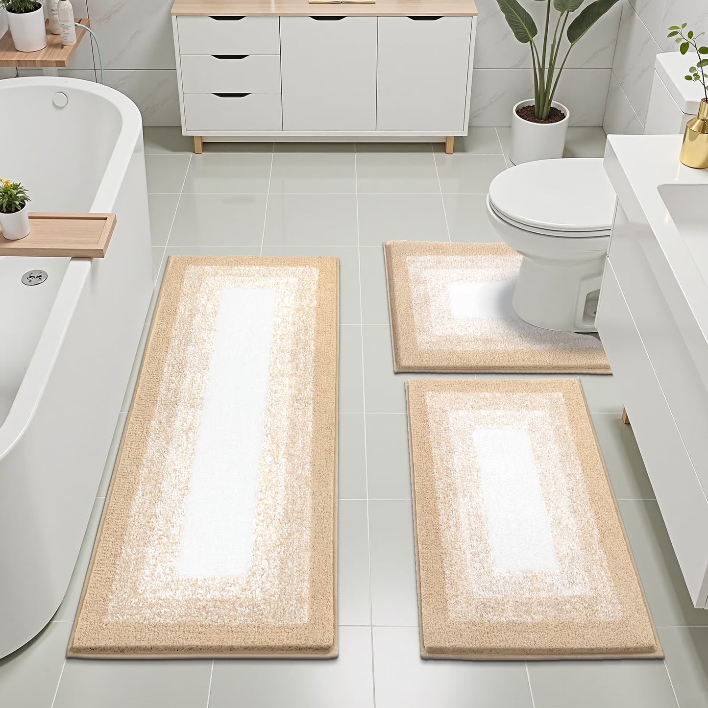 3 Piece Bath Rug Set Microfiber Washable Non Slip Bathroom Rug and Mat Set
